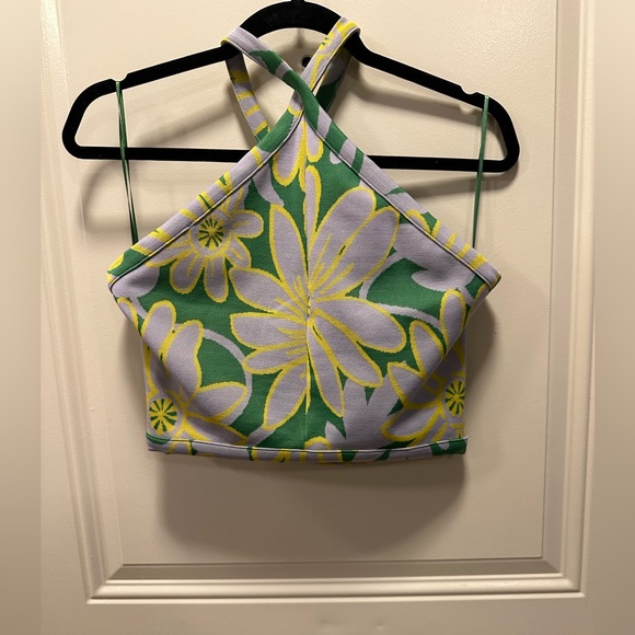 Zara Floral Crop Top - Green, Yellow, and Purple - Picture 2 of 3